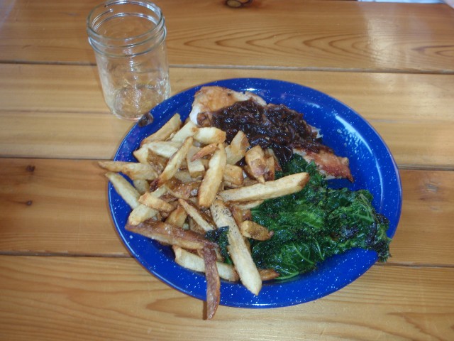 Chicken, Kale Salad, Fries