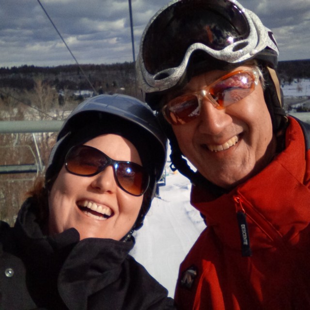 Selfie on the chair lift! This is my Calabogie Peaks ski instructor Don.