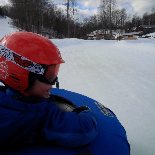 An action shot from one of the two tubing tracks at Calabogie Peaks Resort.