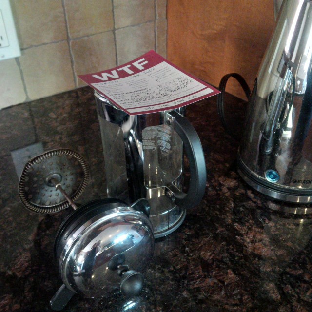 Image of Coffee Press with Note