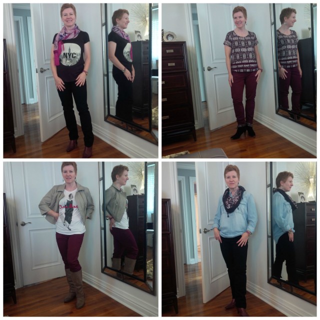 Here are 4 more outfit combinations. If any of the pics are unflattering, it's the photographer not the woman!