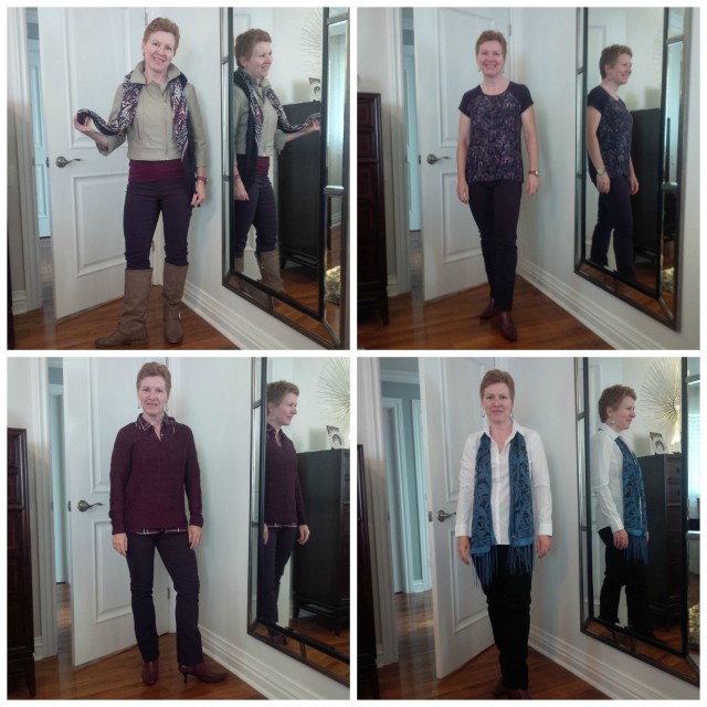 I had Trish try on a ton of outfit combinations. Here are 4. She's a great sport!